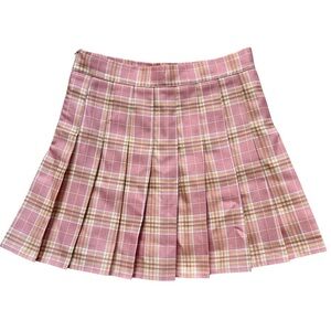 Plaid Pink Yellow Pleated Skirt Built In Shorts Skort Retro Schoolgirl Academia